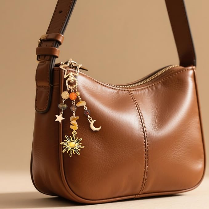 Y2K Boho Keychain Sun Moon Star Aesthetic Keychain Beaded Bag Charms for Handbags Purse Accessories for Women