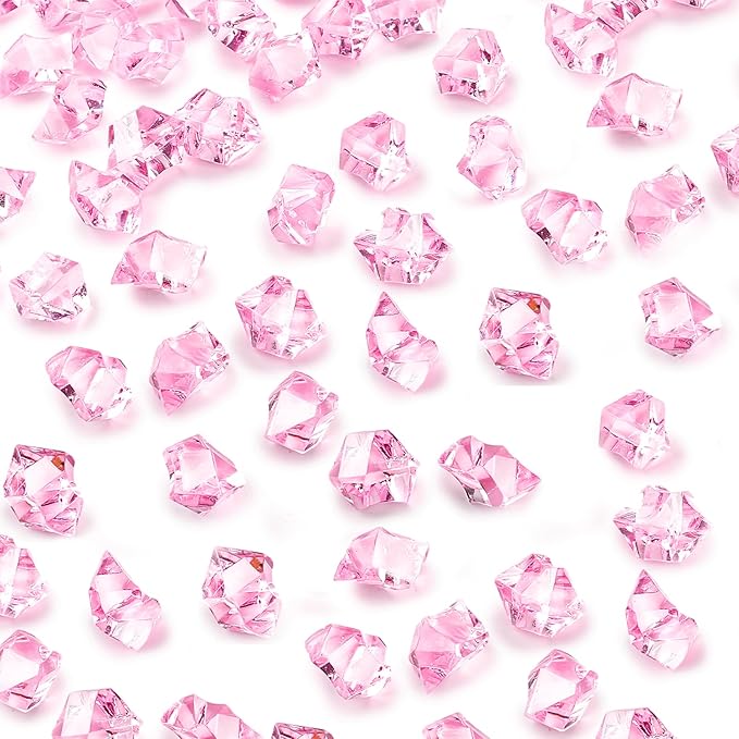 DomeStar 550PCS Pink Vase Fillers, Acrylic Fake Crushed Ice Rocks Pink Gems Crystals Plastic Diamonds for Vase Fillers Centerpiece Fish Tank Table Scatter Photography Props Display Decoration