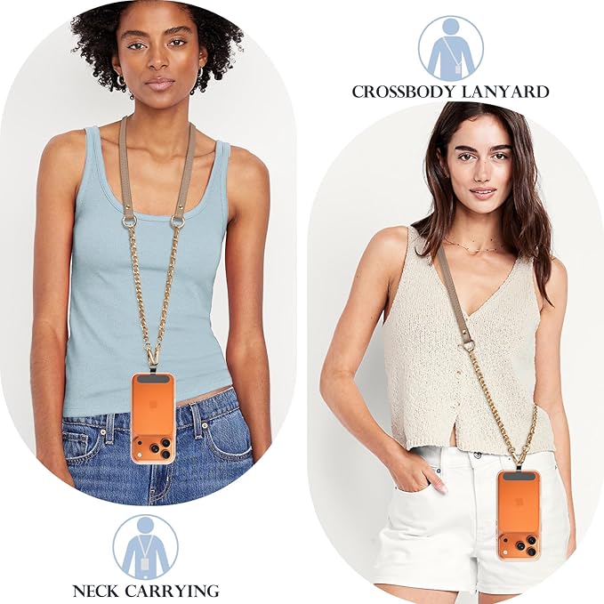 TiMOVO 2-in-1 Phone Lanyard Crossbody, Adjustable Phone Strap for Most Smartphones, PU Strap Combo with Metal Chain for Women