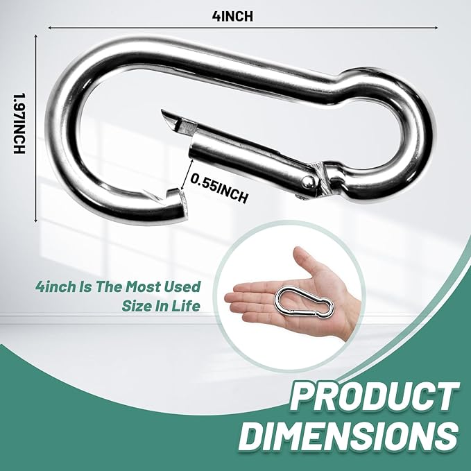 Pixel Panda 3.1&4 Inch Heavy Duty Carabiner Clips Load 1000lbs, 2&4&8Pack Large Snap Hooks for Gym, Outdoor, Swing, Hammock