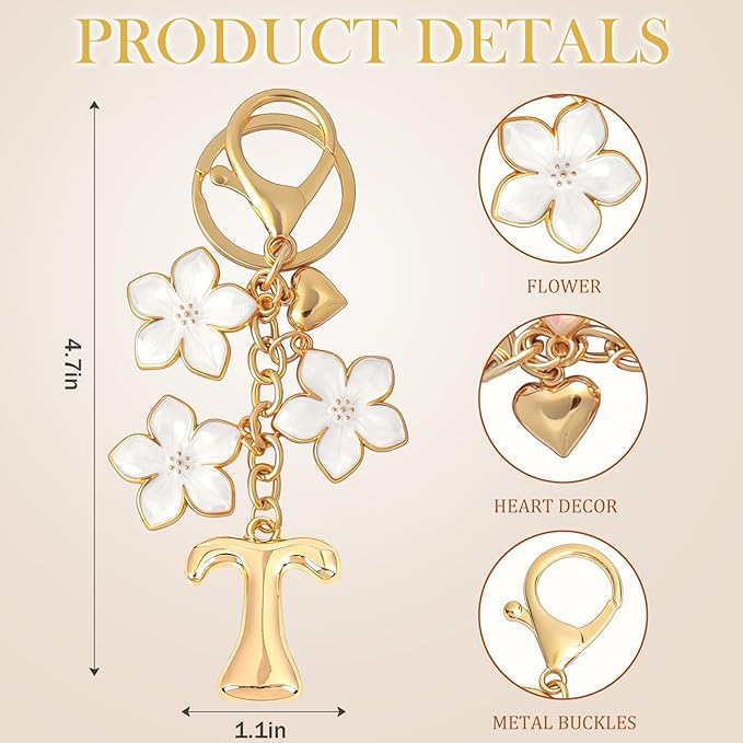 Snycler Bubble Initial Keychain Graceful Flower for bags car remote–A-Z Letter Charms for Women