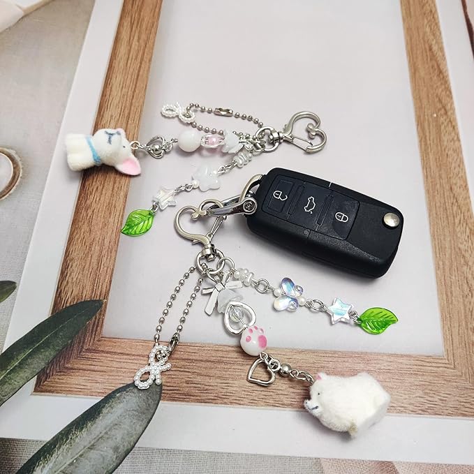 Cute Dog Keychain Fuzzy Dog Puppy Decor Keychain Aesthetic Y2K Bag Charms Stylish Dog Pendant Keychains Accessories