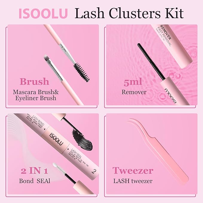 ISOOLU Fairy Lash Clusters Manga Individual Lashes C Curl Wispy Eyelash Clusters WideSpan Eyelash Extension Kit with Lash Bond and Seal Wet-Look Spiky Cluster Lashes (30D+40D 9-16mm D 0.07)