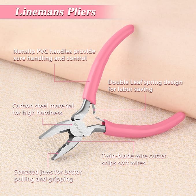 5 Inch Mini Lineman's Pliers - Spring Loaded with Serrated Jaw Combination Pliers, Small Wire Cutters for Jewelry Making, Multi-Use