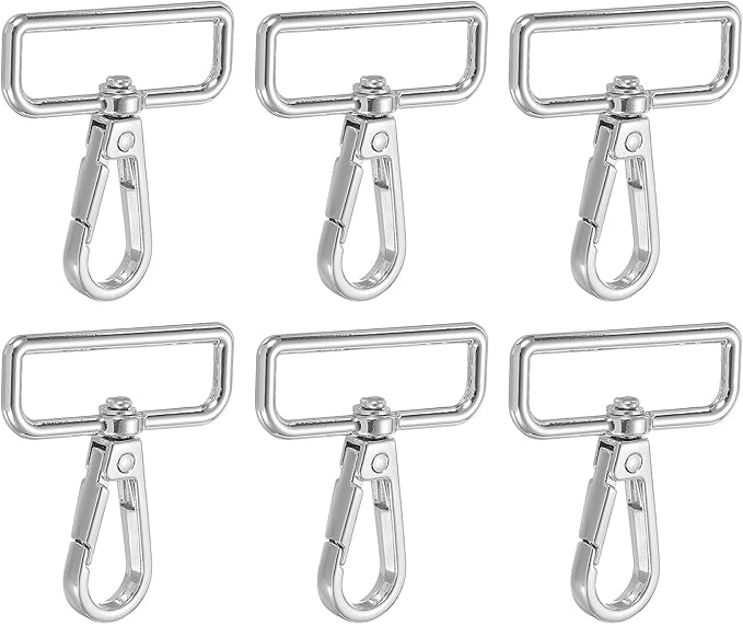 Swivel Snap Hooks, Metal D Ring Keychain Lanyard Clip Hook Lobster Clasp Claw Push Gate Clip - Fitting for(Purse Making - Sewing - DIY Crafts) 6 Pcs & 1.5" & Silver White