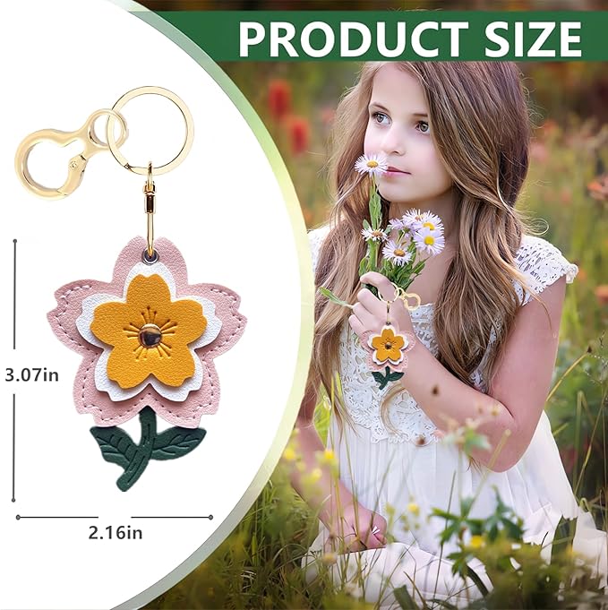 Leather Keychain Holder Case Compatible with AirTag,Cute Protective Apple Air Tag Cover with Keychain Ring,Anti-Scratch Finder GPS Tracker Case for Wallet Keys,Bag,Pets(Flower D)