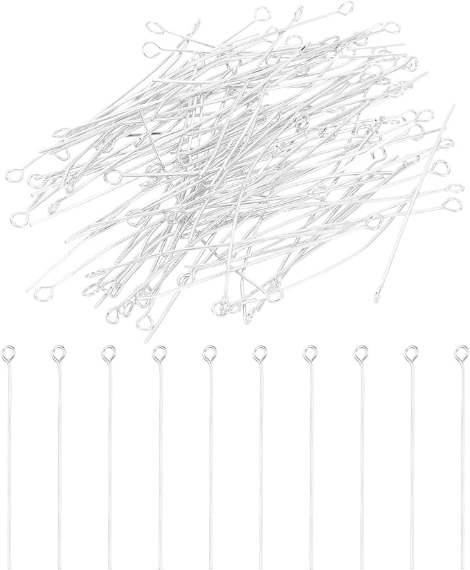 PATIKIL 50mm Open Eye Pins, 150Pcs 23 Gauge Metal Head Pins Needles Eye Pins for Jewelry Making Findings Earring Necklace Bracelet DIY Crafts, Silver Tone