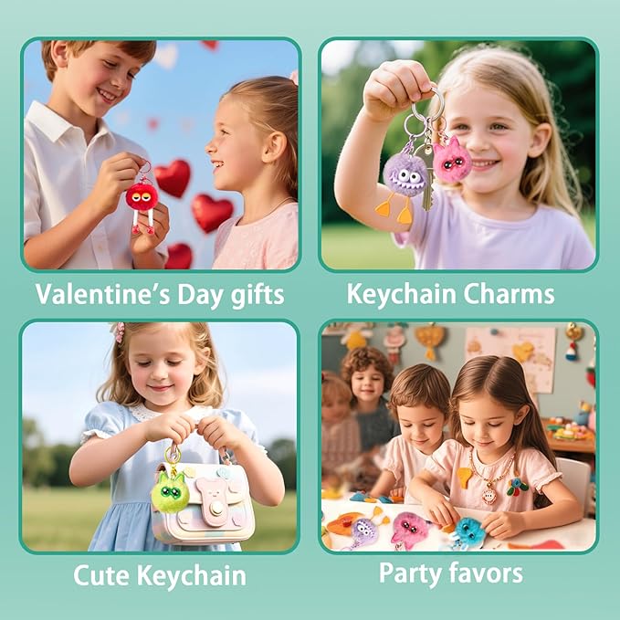18 PCs Kids Keychains - Keychain Cute for Birthday Goodie Bags Stuffers Keychain Valentines Day Gifts for Kids Classroom Prizes Elementary Carnival Prizes in Bulk Class Prizes Backpack Treasure Box