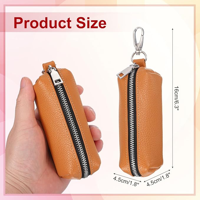 uxcell Leather Coin Purse, Leather Car Key Holder Bag Hand-held Change Purse Keychain Pouch Small Coin Pouch with Key Ring for Women and Men, Orange
