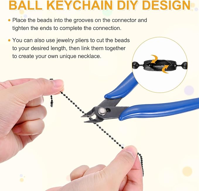 M METERXITY 100-Pack Ball Beads Chain, 4 in Metal Beaded Necklace Adjustable Keychain with Connectors for Jewelry Making/DIY Crafts/Hanging Decoration, Dog Tag Chain [Black]