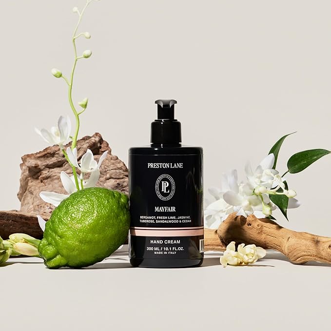 Preston Lane Luxury Hand Cream, Mayfair Scent, Made in Italy | Hydrating Formula with Tea Tree, Lavender & Lemon Essential Oils, Hyaluronic Acid, Vitamins C & E, and Kiwi & Apple Water