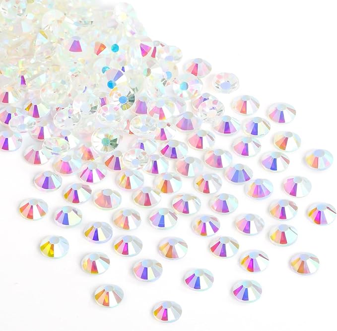 Jollin Glue Fix Crystal Flatback Rhinestones Glass Diamantes Gems for Nail Art Crafts Decorations Clothes Shoes(ss6 2880pcs, Transparent AB)