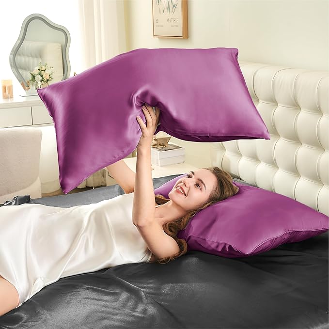INFIIXSO Mulberry Silk Pillowcase for Hair and Skin, Silk Pillow Cases King Size with Hidden Zipper 20x40 Inches, Extraordinary Smooth and Soft Cooling Pillow Cases for Hot Sleepers(Purple, 1 Pack)