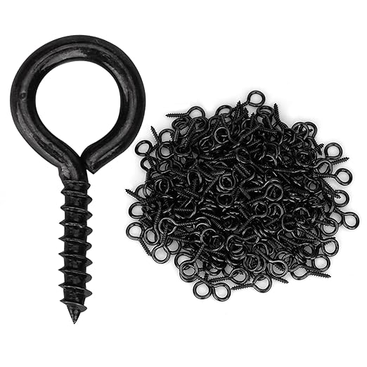 Aovchei Eye Screws, 300PCS 0.59 Inches Heavy Duty Metal Screw Hooks, Self Tapping Eye Bolts, Indoor & Outdoor for Hanging Artwork, Black