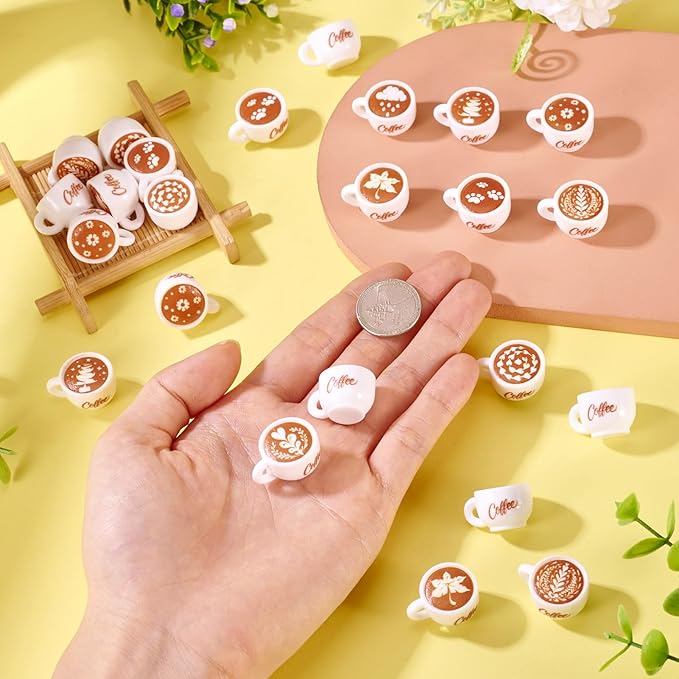 Craftdady 24pcs Mini Coffee Cup Resin Dollhouse Miniature Drink Food Coffee Mug Lovely Tableware Coffees Hang Ornament for Home Decorations Doll Kitchen Play Accessories Jewelry Making