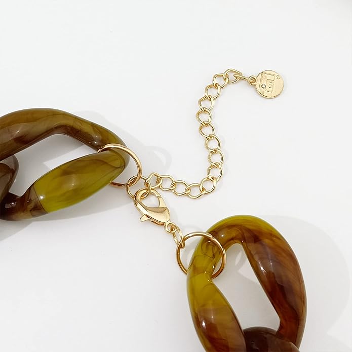 Firstmeet Chunky Acrylic Necklace Smooth Chain Link Cool Statement Choker Cuban Style Jewelry Gift for Women