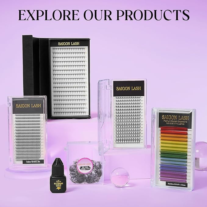 SAIGON LASH Eyelash Extensions, Mink Lash, Volume & Classic Lashes for Professionals, J/B/C/CC/D/L/M Curl, 4-15mm Length, Soft Korean PBT Fiber, 16 Rows Lash Tray (Rainbow-D-0.07-12mm)