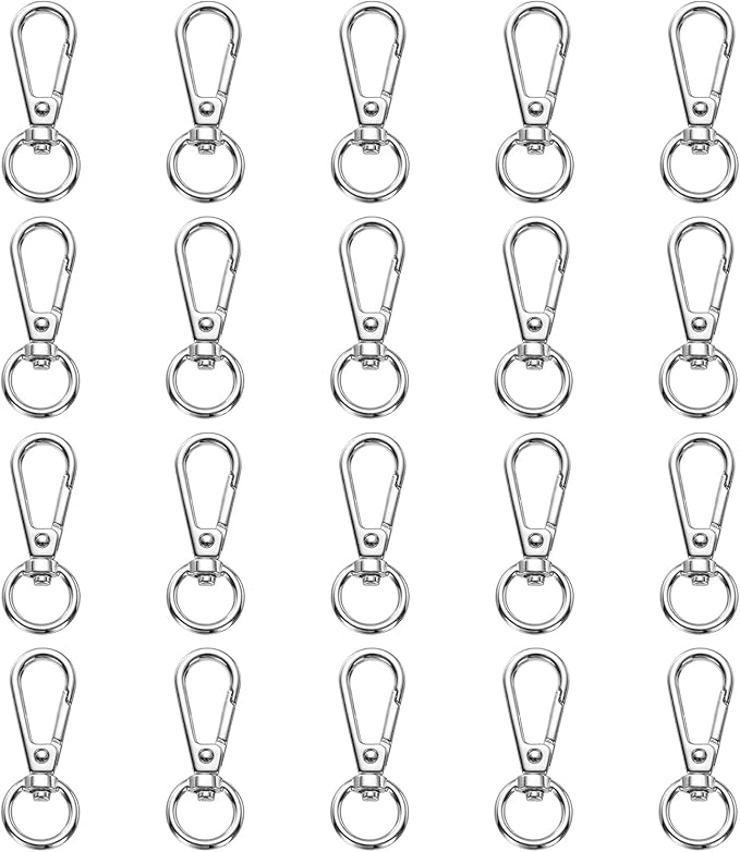 PATIKIL Swivel Lobster Claw Clasps 20pcs Push Gate Snap Hook Metal Trigger Clip Purse Hardware for Keychains Purse Handbag Makings DIY Crafts, Silver White