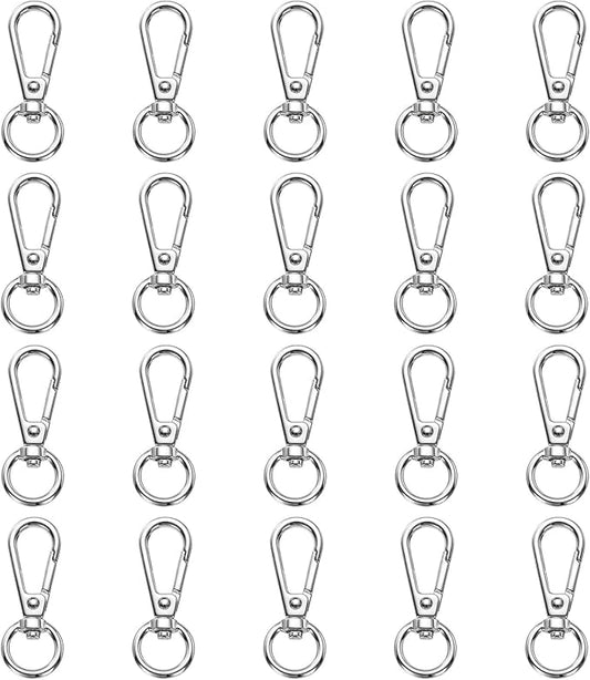 PATIKIL Swivel Lobster Claw Clasps 20pcs Push Gate Snap Hook Metal Trigger Clip Purse Hardware for Keychains Purse Handbag Makings DIY Crafts, Silver White