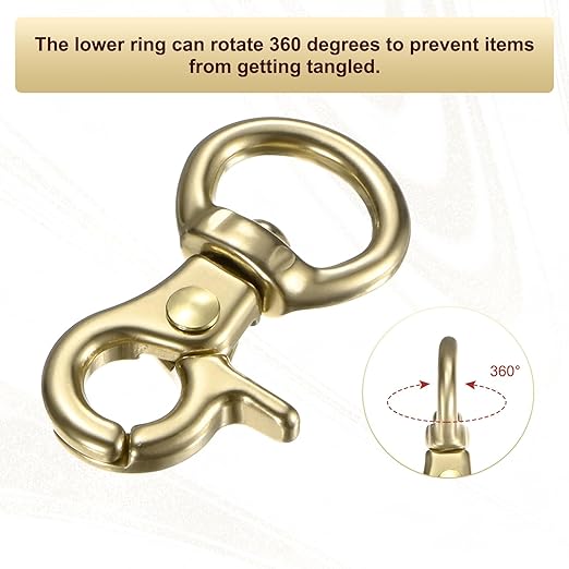 2-Pack Trigger Snap Hooks, 1.41" Brass Swivel Trigger Snaps Claw Spring Clasps Hooks for Shoulder Straps/Keychain Buckle/Belts, Lobster Clips 0.51" Ring ID