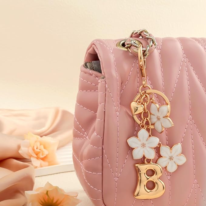 Snycler Bubble Initial Keychain Graceful Flower for bags car remote–A-Z Letter Charms for Women