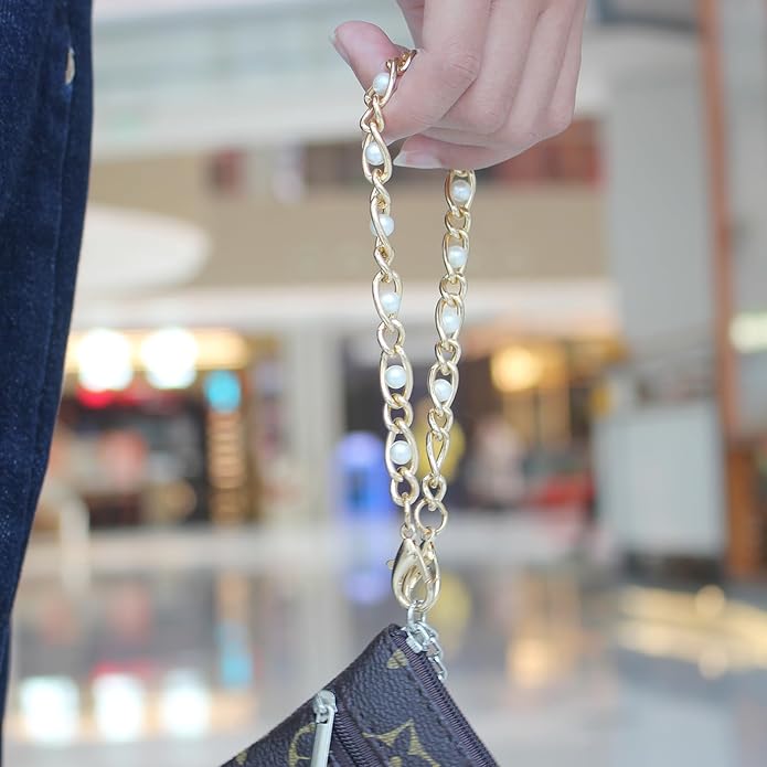 Pearl Beaded Phone Charm Wrist Strap,Cute Bracelet Wristlet Lanyard,Gold Double Chain for Phone Case,Purse Bag Wallet