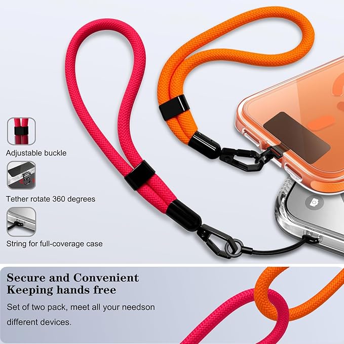 Phone Lanyard, 2 Pack Adjustable Cell Phone Lanyard Hand Phone Wrist Strap with Tether Tabs for Smartphones