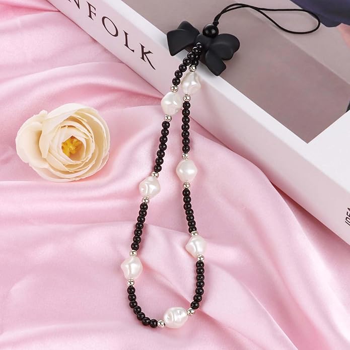 Draupnir 4pcs Phone Charms Strap, Butterfly Bow Camera Strap Wrist Beaded Phone Bracelet Wrist Straps, Pearl Bracelet Lanyard Keychain Charm for Women