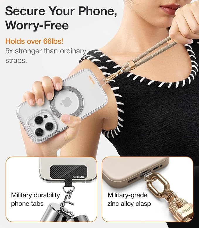 TORRAS Phone Lanyard Crossbody with 2 Phone Tabs, Adjustable Anti Theft Phone Strap for Phones, Premium Metal Buckles, Skin-Friendly, Universal Cell Phone Neck lanyard for Women and Men, Light Blue