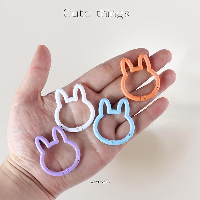 Rabbit Shaped Keychain Clips,Multicolor Carabiner Keychain Clips Aluminum Ring Clips for Keychains, Water Bottle, Bags Fishing Hiking Traveling