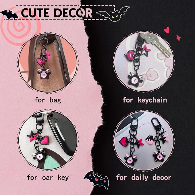 2Ps Y2k Keychain Goth Accessories Gothic keychain Cute Purse Charms for Women Y2k Bag Charms Aesthetic Pink Stars Hearts
