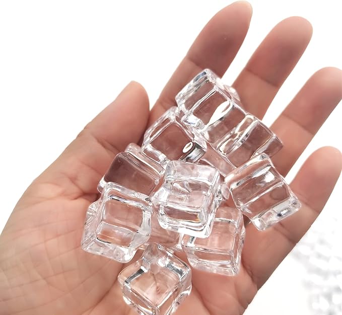 Fake Ice Cubes, 100pcs 15 mm Fake Ice, Artificial Acrylic Crystal Diamonds, Acrylic Ice Rocks, Vase Filler for Decoration Ice for Photography
