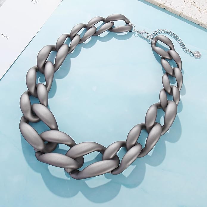 Firstmeet Chunky Acrylic Necklace Smooth Chain Link Cool Statement Choker Cuban Style Jewelry Gift for Women