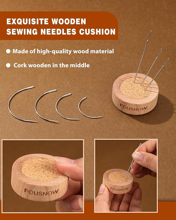 FOUSNOW 28 Pcs Leather Sewing Needles Kit, Heavy Duty Sewing Needles Kit with Upholstery Needles, Needle Threaders for Hand Sewing, Curved Needles for Leather Upholstery Car Carpet Sofa Repair
