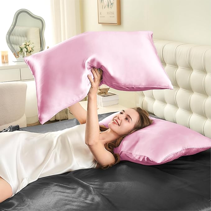 INFIIXSO Mulberry Silk Pillowcase for Hair and Skin, Silk Pillow Cases Standard Size with Hidden Zipper 20x26 Inches, Extraordinary Smooth and Soft Cooling Pillow Cases for Hot Sleepers(Pink, 1 Pack)