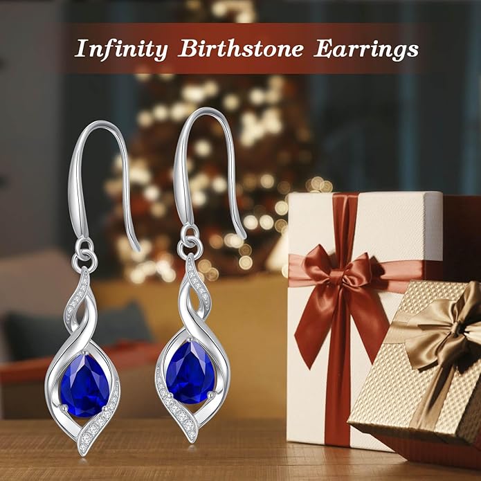 HPQQ Birthstone Earrings for Women 925 Sterling Silver Infinity Love Jewelry Valentines Day Birthday Gifts for Her Mom Wife Girlfriend