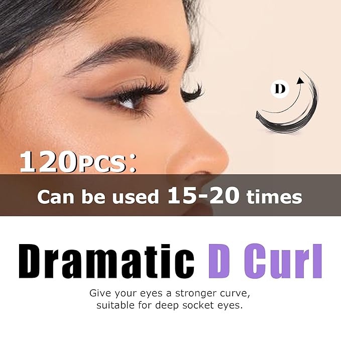 GAQQI Lash Clusters, Eyelash Clusters 120PCS D Curl Individual Lashes, Wispy Cluster Eyelash Extension 10mm Only, Natural Looking Cluster Lashes （GQ03, D Curl, 10mm)
