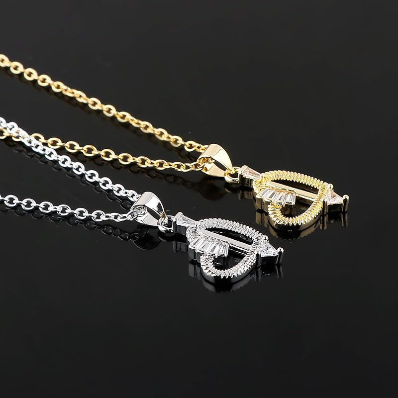 JOR Cross Heart Charm with CZ Pendant Necklace, Love, Feeling Charm, Women Jewelry, Dainty Gold & Silver Plated Combo Chain 18 inch (Pack of 2)