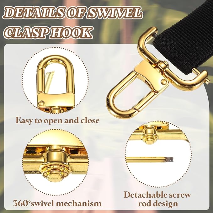 PATIKIL 1.5 Inch Swivel Clasp Hooks, 2 Pcs Detachable Snap Hook with Screw Bar, Swivel Lobster Claw Clasps for Bag Strap Replacement Purse Lanyard DIY Craft Hardware, Gold