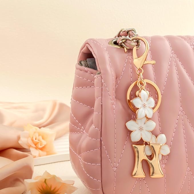Snycler Bubble Initial Keychain Graceful Flower for bags car remote–A-Z Letter Charms for Women