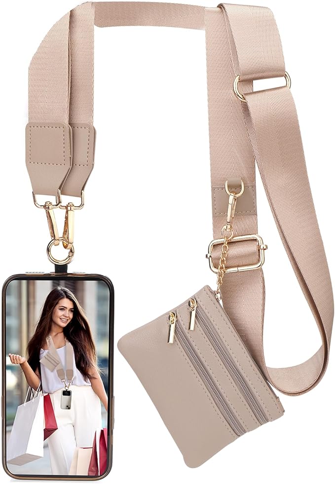 XANGNIER Clip and Go Strap for Phone with Wallet Crossbody, Phone Strap with Zippered Wallet, Adjustable Anti Theft Cellphone Lanyard for Women, Cellphone Chain Accessories,Multicolor 7