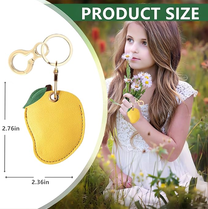 Leather Keychain Holder Case Compatible with AirTag,Cute Protective Apple Air Tag Cover with Keychain Ring,Anti-Scratch Finder GPS Tracker Case for Wallet Keys,Bag,Pets(Mango)