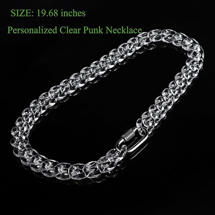 Punk Acrylic Colorful Leopard Print Clear Chain Necklace Rainbow Thick Paper Clip Necklace for Women Men Gift Hip Hop Geometric Bar Jewelry