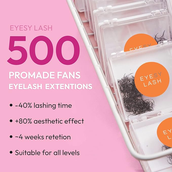 Eyesy Lash 500 Promade Fans - Volume Premade Lash Fans for Eyelash Extensions Pointy Base Handmade Loose Pre Made Eyelashes Middle Stem Soft and Lightweight (14D 0.03 D 17mm)