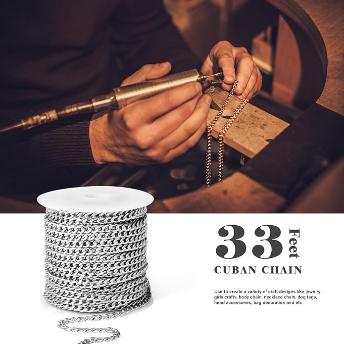 16.5 Ft Stainless Steel Curb Chains, 5mm 6mm 7mm 9mm Cuban Chain Roll Bulk for Jewelry Making