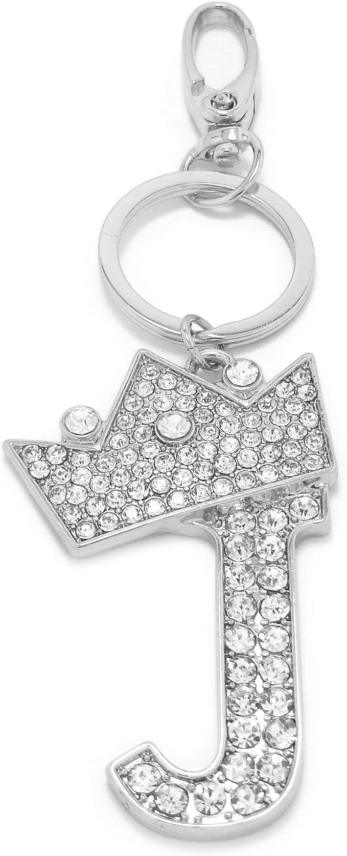 CBC Crown Crystal Rhinestone Letter Initial Keychain, Gold Metal, Bag Charm with Key Ring Approx. 2.17" x 2.56"