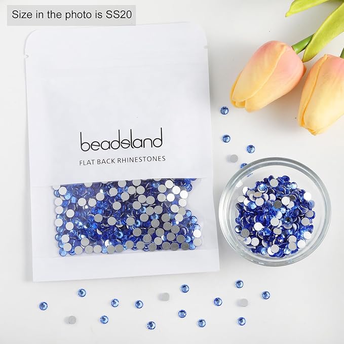 beadsland Flat Back Crystal Rhinestones Round Gems for Nail Art and Craft Glue Fix,Light Blue (4.6-4.8mm) SS20/1440pcs