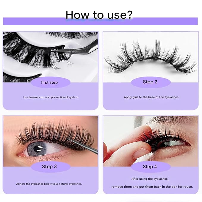 10 Pairs False Eyelashes with Tweezers and High-grade Synthetic Fibers Three-dimensional Long Slender Style Natural Curl Realistic Look Durable Long-lasting Suitable for Daily Comm (Black-C)