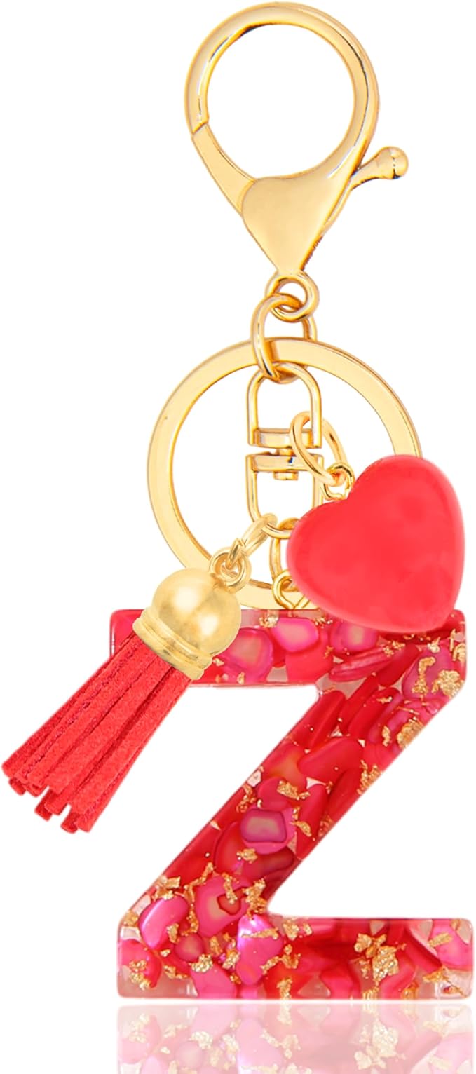 Initial Keychains for Women with Cute Heart Resin - Alphabet Letter Keychain for Bag, Backpacks, Purse or Car key