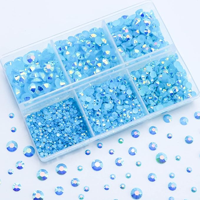 3000PCS Resin Flatback Rhinestone, 2mm 3mm 4mm 5mm 6mm Lake Blue AB Flatback Jelly Resin Rhinestones for Tumblers, Mugs, Bottles, Craft Decoration, Loose Bling Glitter Gem Stone